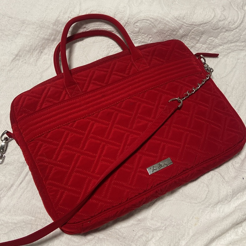 Vera Bradley quilted laptop bag Red and Silver with front pocket